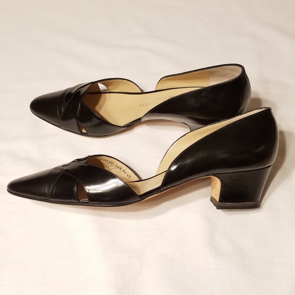 Silvia Fiorentina Womens Black Leather Dorian Kitten Heel Shoes Sz 8 Narrow